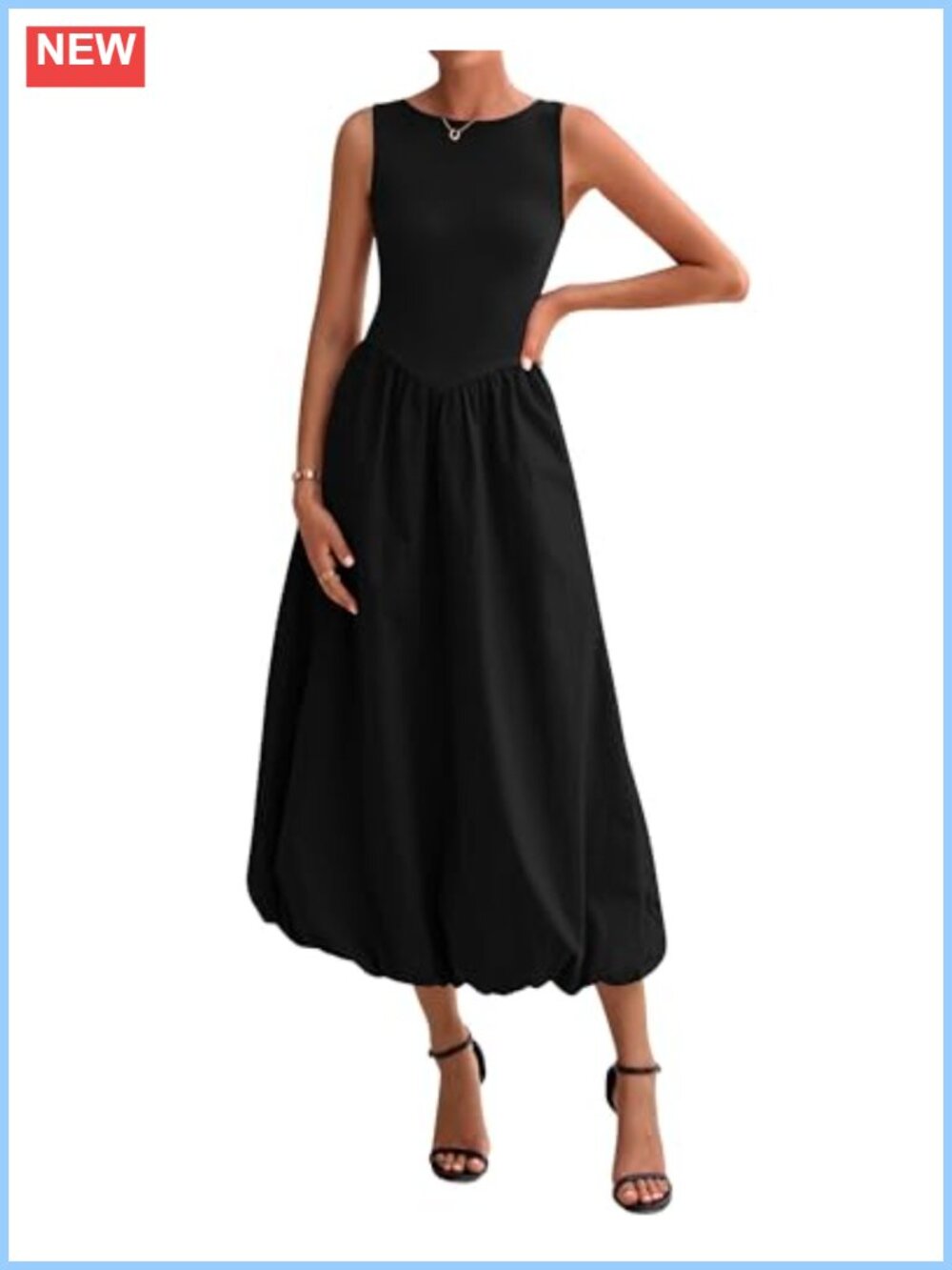 Womens Midi Sleeveless A Line Sundress Flowy Knit Tank Dress